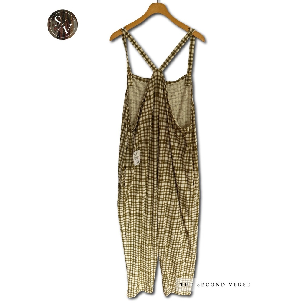 Known Supply Jumpsuit Women 2XL Olive Caden Plaid Organic Cotton Overalls - Picture 3 of 11